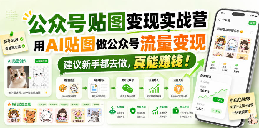 公众号贴图变现实战营，用AI贴图做公众号流量变现，建议新手都去做，真能賺钱！-爱搭资源网