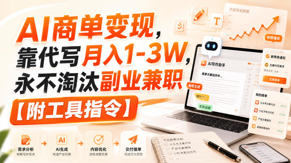 AI商单变现，靠代写月入1-3W，永不淘汰副业兼职【附工具指令】【揭秘】-爱搭资源网