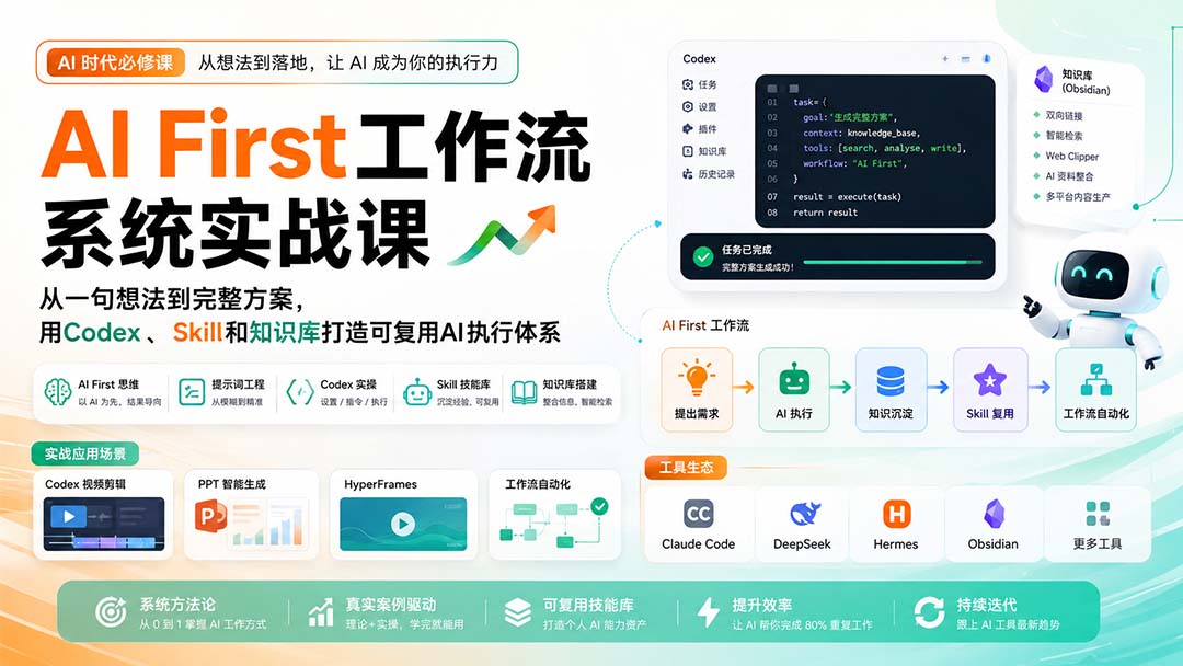 AI First工作流系统实战课：从一句想法到完整方案，用Codex、Skill和知识库打造可复用AI执行体系-爱搭资源网
