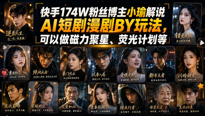 快手174W粉丝博主小瑜解说AI短剧漫剧搬运玩法，可以做磁力聚星、荧光计划等-爱搭资源网