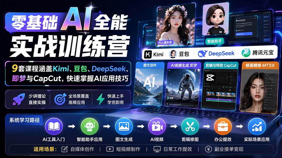 零基础AI全能实战训练营：9套课程涵盖Kimi、豆包、DeepSeek、即梦与CapCut，快速掌握AI应用技巧-爱搭资源网