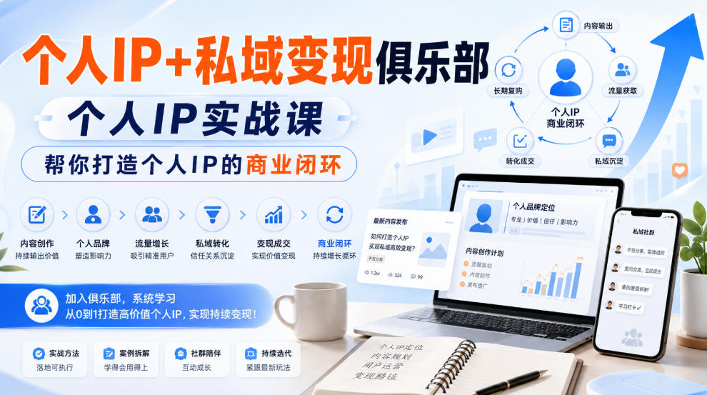 个人IP+私域变现俱乐部，个人IP实战课，帮你打造个人IP的商业闭环-爱搭资源网