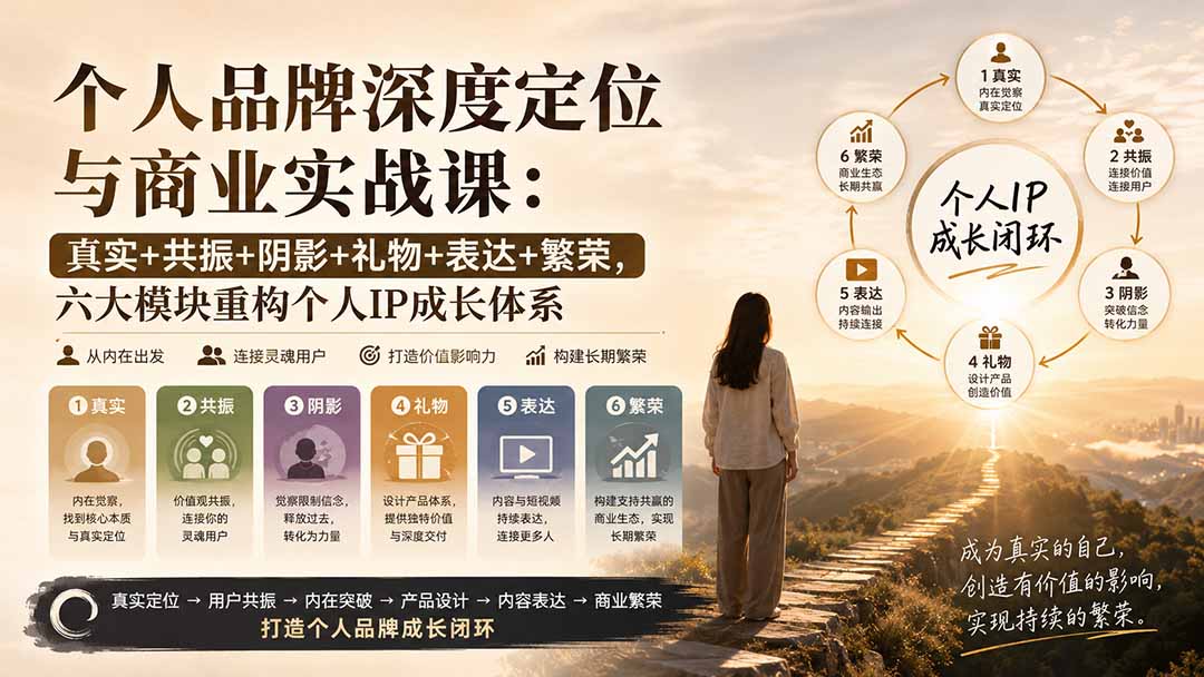 个人品牌深度定位与商业实战课：真实+共振+阴影+礼物+表达+繁荣，六大模块重构个人IP成长体系-爱搭资源网