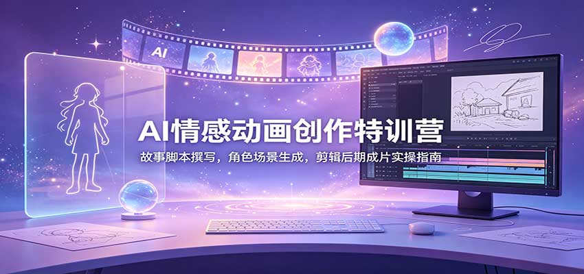 AI情感动画创作特训营：故事脚本撰写，角色场景生成，剪辑后期成片实操指南-爱搭资源网