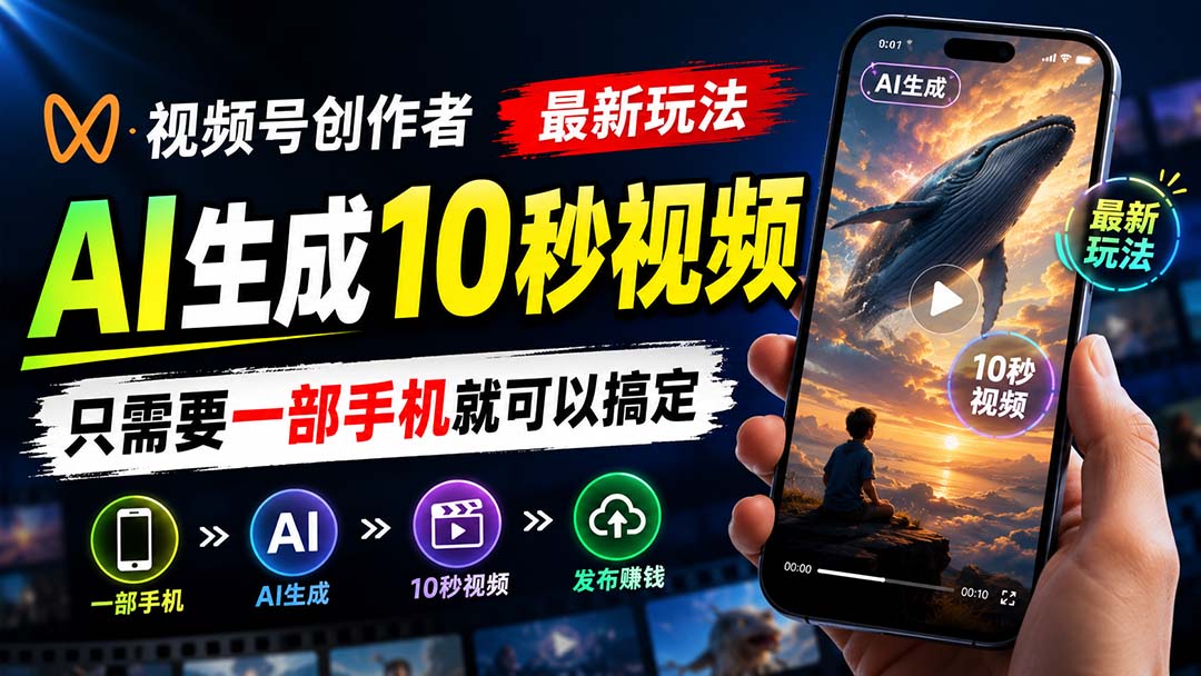 视频号创作者最新玩法，AI生成10秒视频，只需要一部手机就可以搞定-爱搭资源网