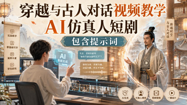 穿越与古人对话视频教学，AI仿真人短剧，包含提示词-爱搭资源网
