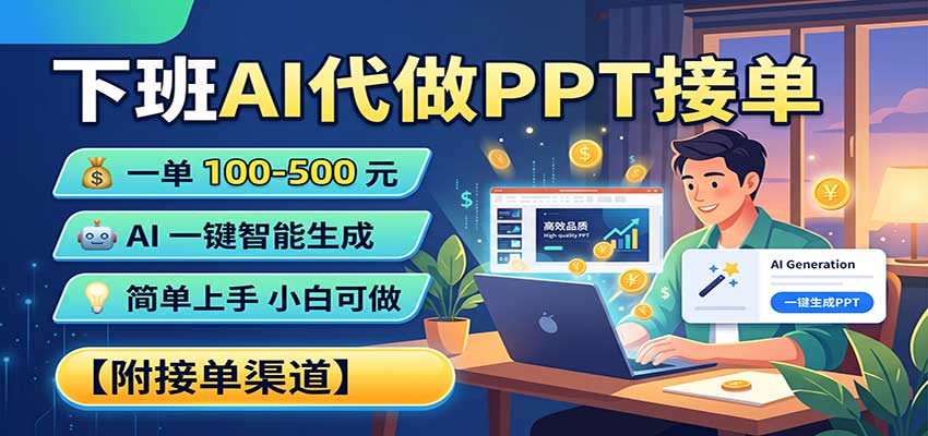 下班AI代做PPT接单，一单100-500，AI一键生成，小白也能做，附接单渠道-爱搭资源网