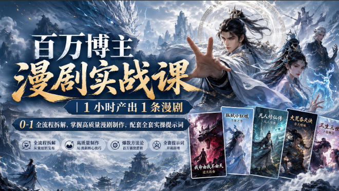 百万博主漫剧实战课｜1小时产出1条漫剧，0‑1全流程拆解，掌握高质量漫剧制作，配套全套实操提示词-爱搭资源网