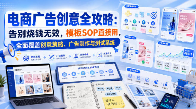 电商广告创意全攻略：告别烧钱无效，模板SOP直接用，全面覆盖创意策略、广告制作与测试系统【原创双语字幕】-爱搭资源网