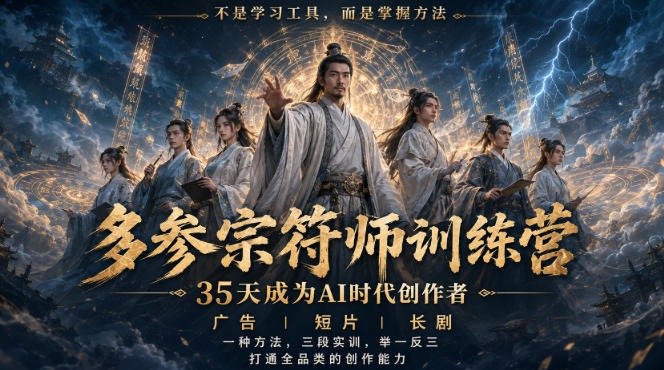 多参宗符师训练营，35天成为AI时代创作者，广告|短片|长剧，一种方法，三段实训，举一反三，打通全品类的创作能力-爱搭资源网