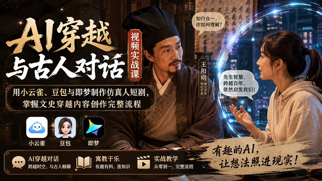 AI穿越与古人对话视频实战课：用小云雀、豆包与即梦制作仿真人短剧，掌握文史穿越内容创作完整流程-爱搭资源网