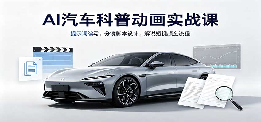 AI汽车科普动画实战课：提示词编写，分镜脚本设计，解说短视频全流程-爱搭资源网