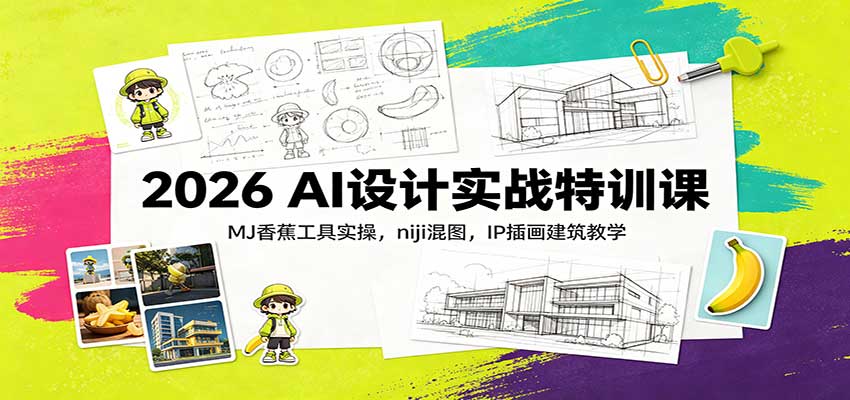 2026 AI设计实战特训课：MJ香蕉工具实操，niji混图，IP插画建筑教学-爱搭资源网