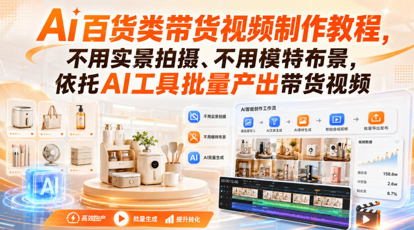 Ai百货类带货视频制作教程，不用实景拍摄、不用模特布景，依托AI工具批量产出带货视频-爱搭资源网