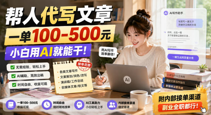 帮人代写文章，一单100-500，小白用AI就能干，附内部接单渠道，副业全职都行【揭秘】-爱搭资源网