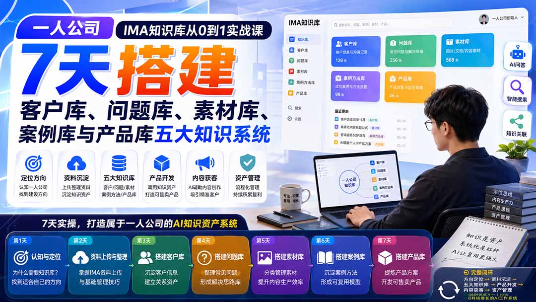 一人公司IMA知识库从0到1实战课：7天搭建客户库、问题库、素材库、案例库与产品库五大知识系统-爱搭资源网
