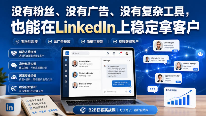 没有粉丝、没有广告、没有复杂工具，也能在LinkedIn上稳定拿客户【原创双语字幕】-爱搭资源网