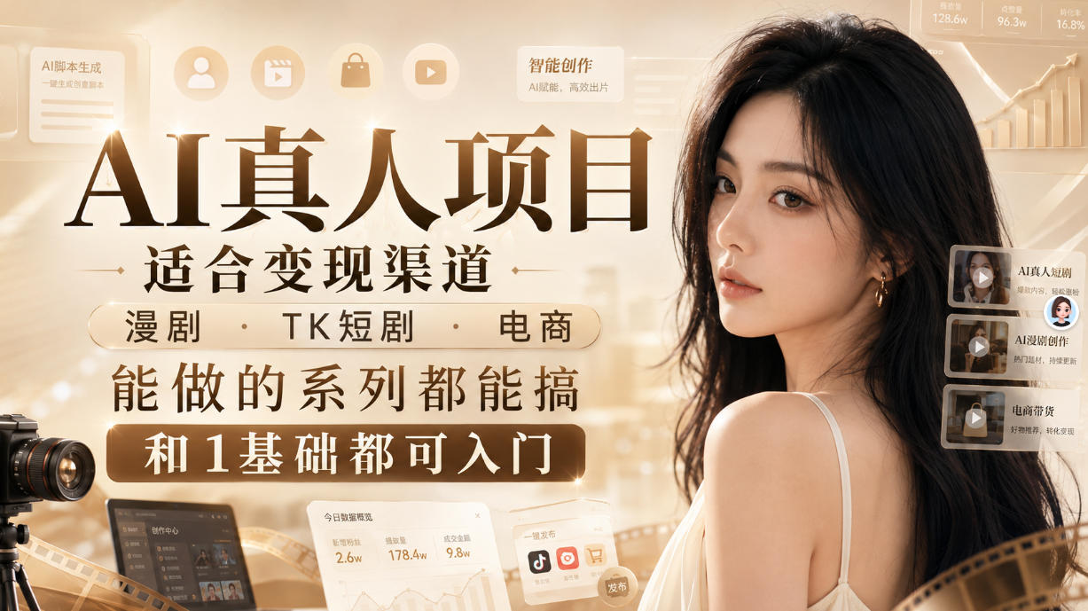 AI真人项目，适合变现渠道，漫剧，TK短剧，电商，能做的系列都能搞，0和1基础都可入门-爱搭资源网