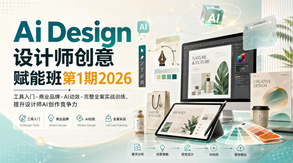 Ai Design设计师创意赋能班第1期2026｜工具入门‑商业品牌‑AI动效‑完整全案实战训练，提升设计师AI创作竞争力-爱搭资源网