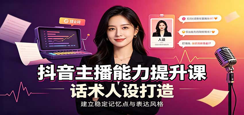 抖音主播能力提升课：账号底层逻辑，直播间搭建调试，话术人设打造全套教学-爱搭资源网