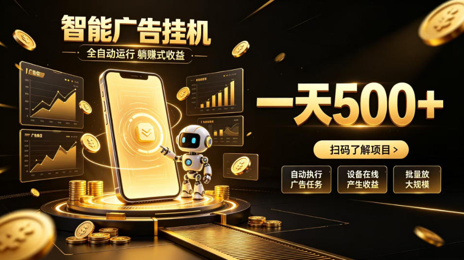 智能广告挂G项目，无需人工值守，全自动躺賺增收，单日收益可达500+【揭秘】-爱搭资源网