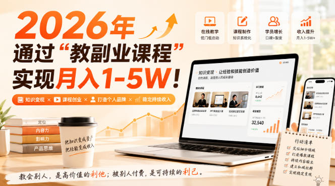 2026年通过“教副业课程”实现月入1-5W！毫无保留的全部教给你，长期稳定【揭秘】-爱搭资源网