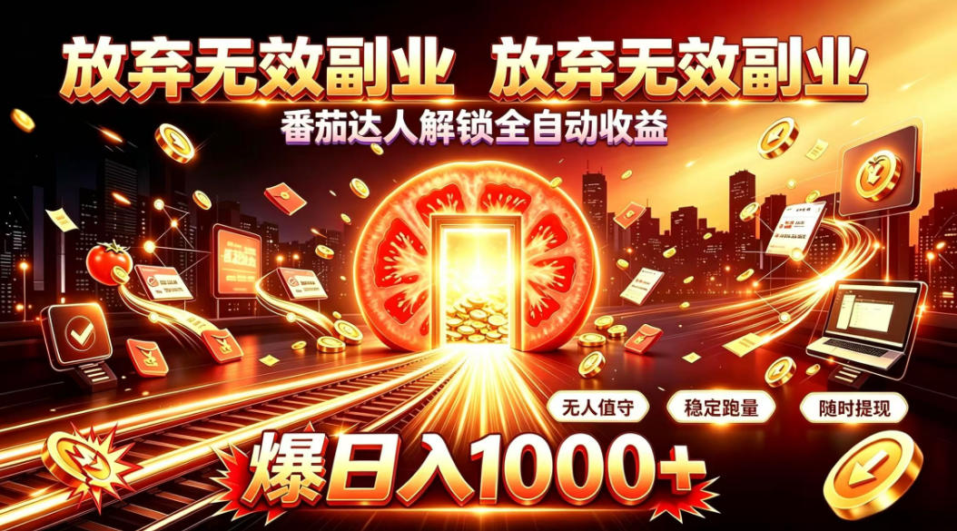 放弃无效副业，番茄达人解锁全自动收益，日入1k+，门槛最低的线上轻资产项目【揭秘】-爱搭资源网