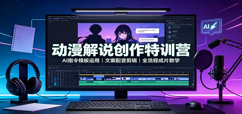 动漫解说创作特训营：AI指令模板运用，文案配音剪辑，全流程成片教学-爱搭资源网