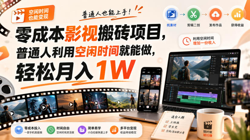 零门槛影视搬砖项目，月入万元，玩法稳定普通人可落地的长期副业！-爱搭资源网