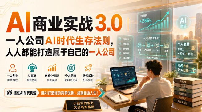 AI商业实战3.0｜一人公司AI时代生存法则，人人都能打造属于自己的一人公司-爱搭资源网