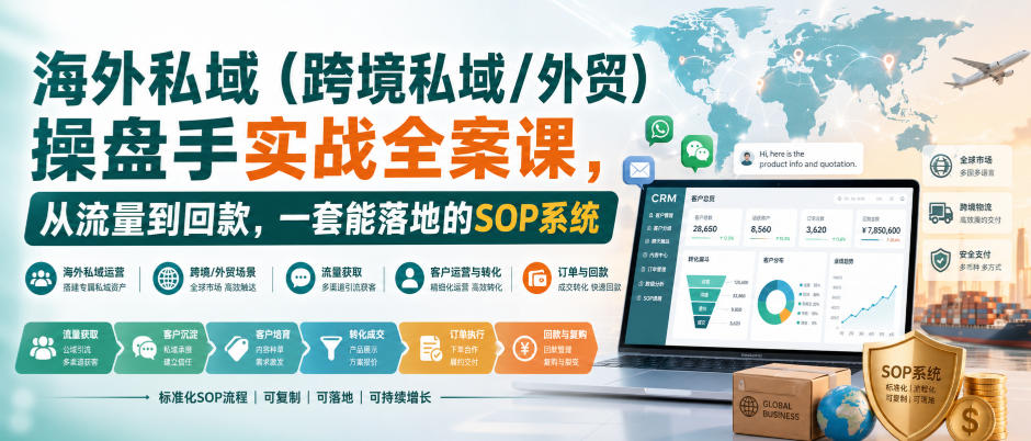 海外私域(跨境私域/外贸)操盘手实战全案课，从流量到回款，一套能落地的SOP系统-爱搭资源网