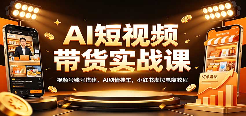 AI短视频带货实战课：视频号账号搭建，AI剧情挂车，小红书虚拟电商教程-爱搭资源网