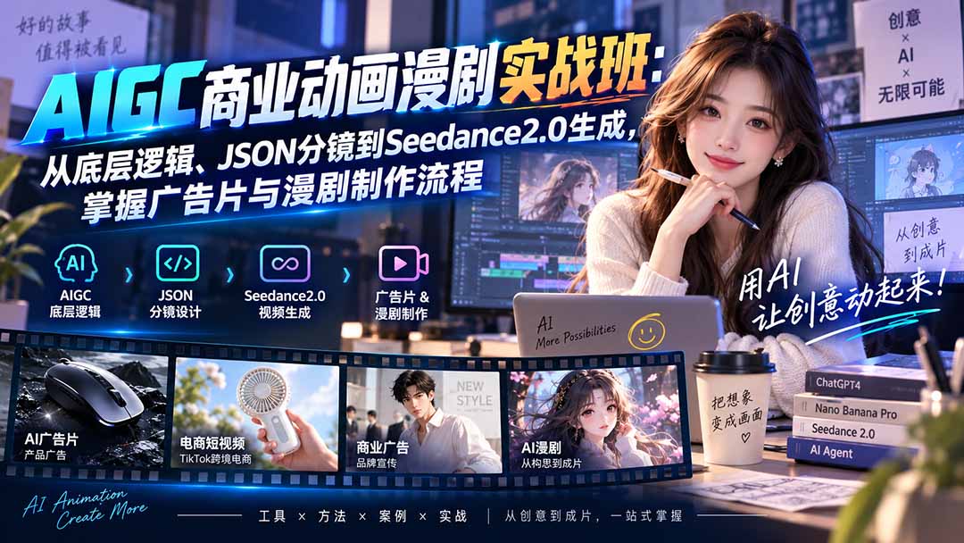 AIGC商业动画漫剧实战班-更新：从底层逻辑、JSON分镜到Seedance2.0生成，掌握广告片与漫剧制作流程-爱搭资源网