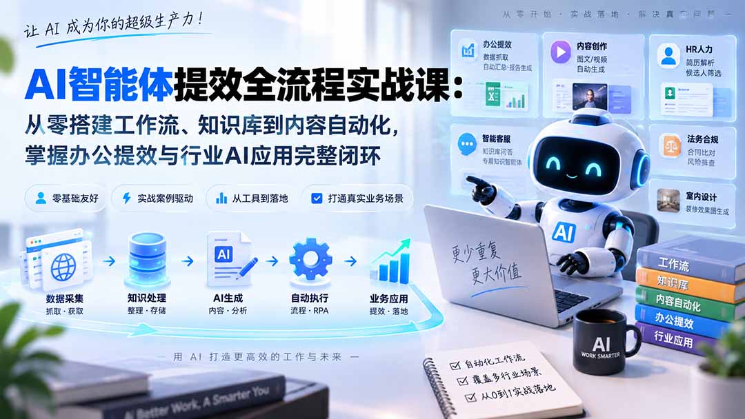 AI智能体提效全流程实战课：从零搭建工作流、知识库到内容自动化，掌握办公提效与行业AI应用完整闭环-爱搭资源网
