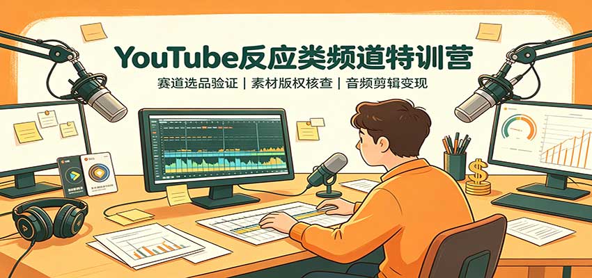 YouTube反应类频道特训营：赛道选品验证，素材版权核查，音频剪辑变现-爱搭资源网
