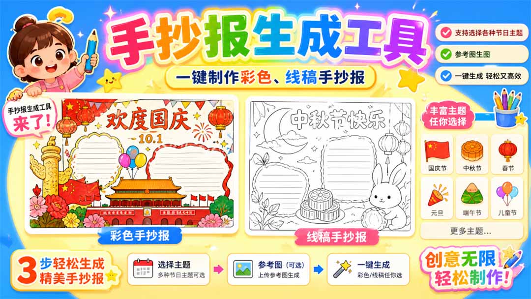 手抄报批量生成工具来了，完全免费，告别豆包生图，这个高清无水印-爱搭资源网