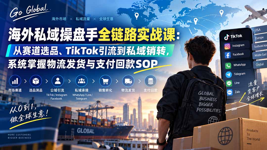 海外私域操盘手全链路实战课：从赛道选品、TikTok引流到私域销转，系统掌握物流发货与支付回款SOP-爱搭资源网