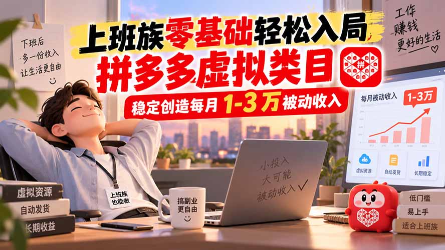 上班族零基础轻松入局，拼多多虚拟类目，稳定创造每月 1-3 万被动收入-爱搭资源网