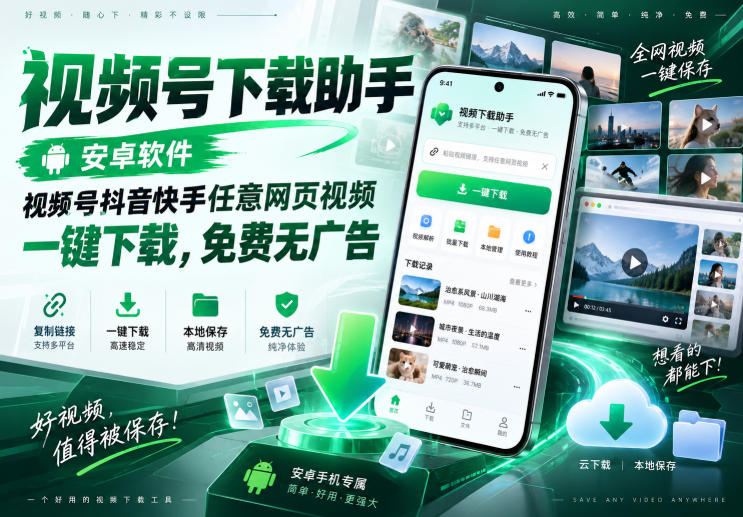 视频号下载助手，安卓软件，视频号抖音快手任意网页视频，一键下载，免费无广告-爱搭资源网