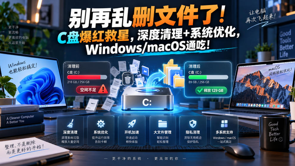 别再乱删文件了！C盘爆红救星，深度清理+系统优化，Windows/macOS通吃！-爱搭资源网