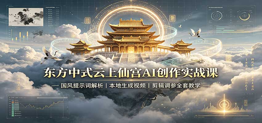 东方中式云上仙宫AI创作实战课：国风提示词解析，本地生成视频，剪辑调参全套教学-爱搭资源网