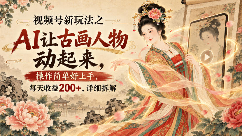视频号新玩法之AI让古画人物动起来，操作简单好上手，每天收益200+，详细拆解-爱搭资源网