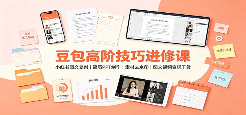 豆包高阶技巧进修课：小红书图文复刻，简历PPT制作，素材去水印，图文视频变现干货-爱搭资源网