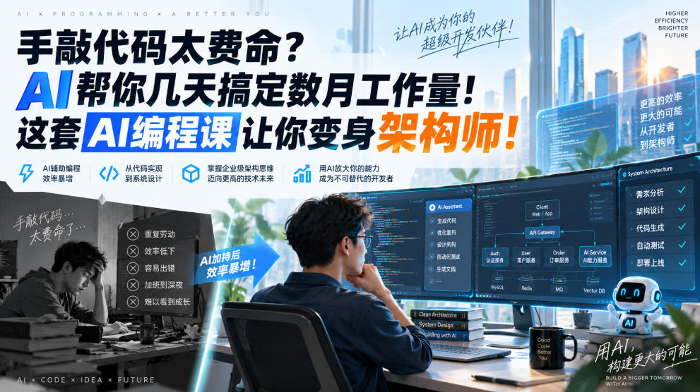 手敲代码太费命？AI帮你几天搞定数月工作量！这套AI编程课让你变身架构师！【原创双语字幕】-爱搭资源网