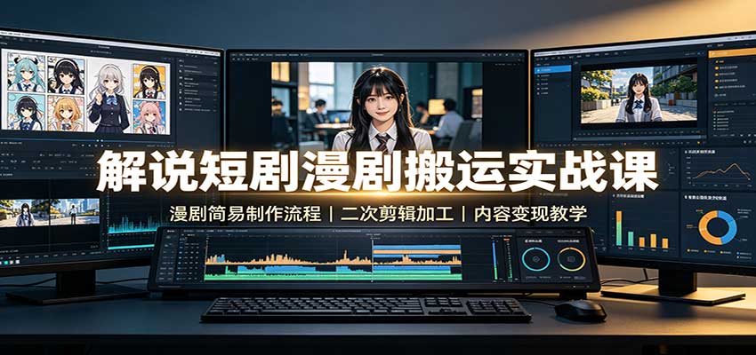 解说短剧漫剧搬运实战课：漫剧简易制作流程，二次剪辑加工，内容变现教学-爱搭资源网