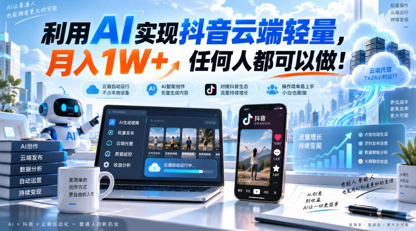 利用AI实现抖音云端轻量，月入1W+，任何人都可以做！【揭秘】-爱搭资源网