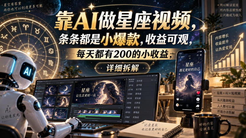 靠AI做星座视频，条条都是小爆款，收益可观，每天都有200的小收益，详细拆解-爱搭资源网