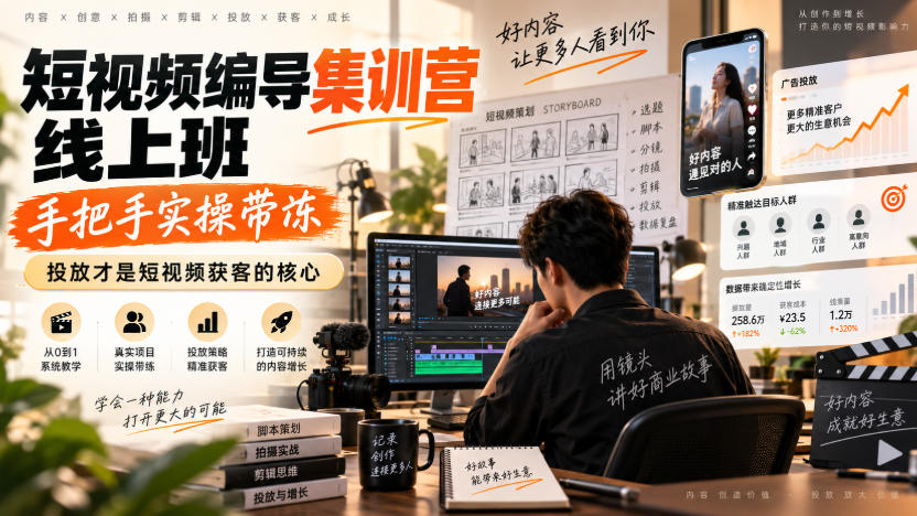 短视频编导集训营线上班，手把手实操带冻，投放才是短视频获客的核心-爱搭资源网
