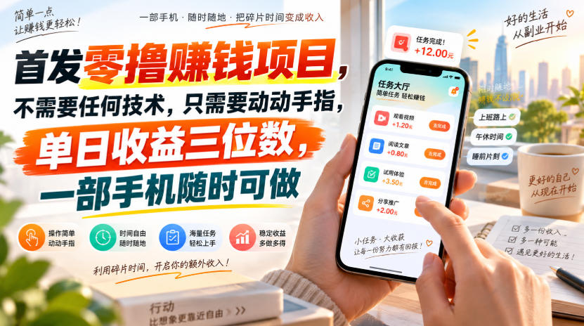 首发零撸賺钱项目，不需要任何技术，只需要动动手指，单日收益三位数，一部手机随时可做【揭秘】-爱搭资源网