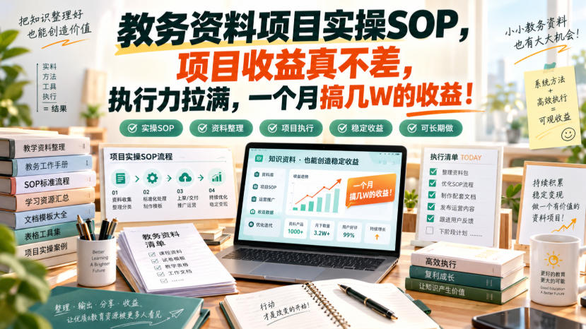 教务资料项目实操SOP，项目收益真不差，执行力拉满，一个月搞几W的收益-爱搭资源网